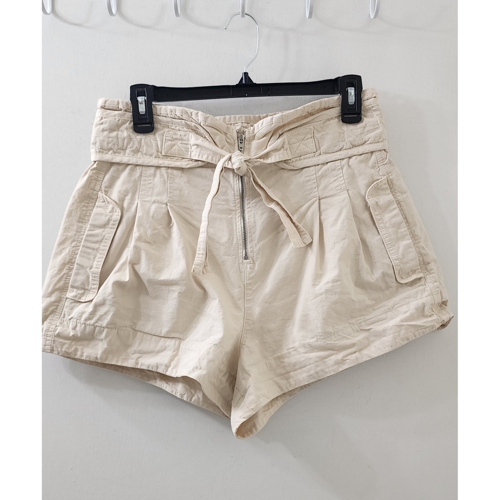 Sea New York Beige High Waisted Paperbag Tie Belt Utility Shorts Womens 8